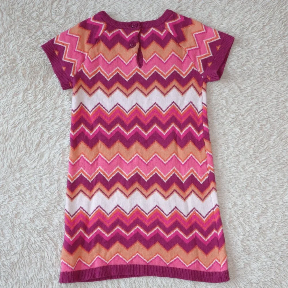 Girls Size 3T Chevron Striped Orange Pink Fall Sweater Short Sleeve Dress